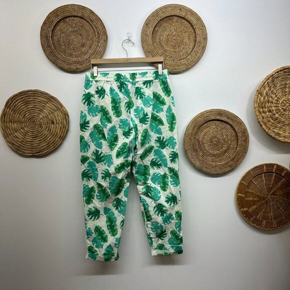 J. Crew Green White Cropped Crop Palm Print Linen Cotton Drawstring Pant 10 - Picture 2 of 6